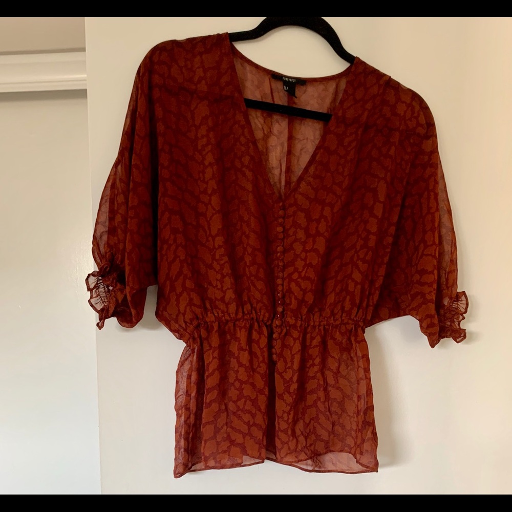 New Forever 21 Vintage Button Down Blouse Top Red